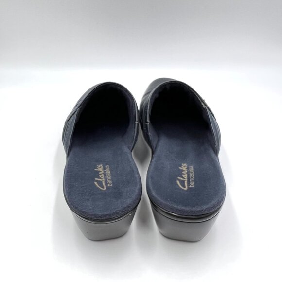 Clarks Womens Size 8.5M Dark Blue Leather Slip On Mules Clogs Shoes - Picture 7 of 15